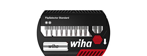 Wiha Bit Set FlipSelector Standard 25 mm TORX® Tamper Resistant (mit Bohrung) 13-tlg. 1/4" mit Gürtelclip in Blister (39057), Bithalter, Set, Öffnen per Knopfdruck, schneller Bitwechsel, passt in die Hosentasche von Wiha