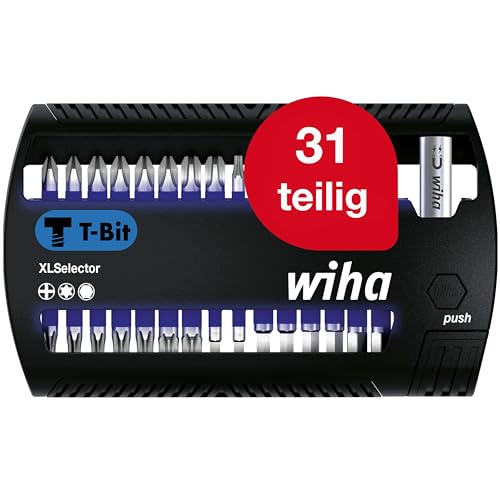Wiha Bit Set XLSelector 31-tlg. I T-Bit 25 mm PH, TORX, Sechskant 1/4" C6,3 I magnetischer Bithalter I Impact- & Schlagschrauber geeignet (41830) von Wiha