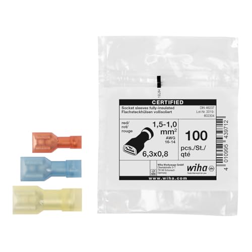 Wiha Casquillo de enchufe plano completamente aislado 100 ud. según DIN 0.5-1 mm²; 6.3 x 0.8 mm (43971) von Wiha