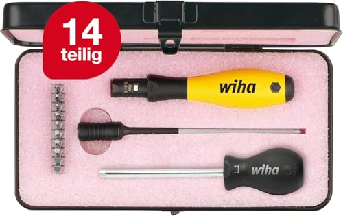 Wiha Drehmoment-Schraubendreher Set TorqueVario-S ESD I gemischt, 14-tlg. I 0,4-1,0 Nm I variabel einstellbare Drehmomentbegrenzung in Box (43898) von Wiha