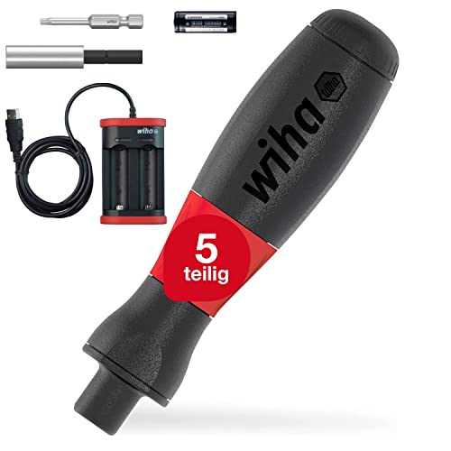 Wiha E-Schraubendreher Set speedE 5-tlg. mit Bit I Industrial TORX I max. 0,4 Nm I Batterie und USB-Ladegerät (43631) von Wiha