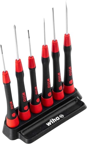 Wiha Feinschraubendreher Set PicoFinish® Schlitz, Phillips 7-tlg. inkl. Halter I Präzision im Kopf I Reparaturset für Modellbau und Hobby (42990) von Wiha