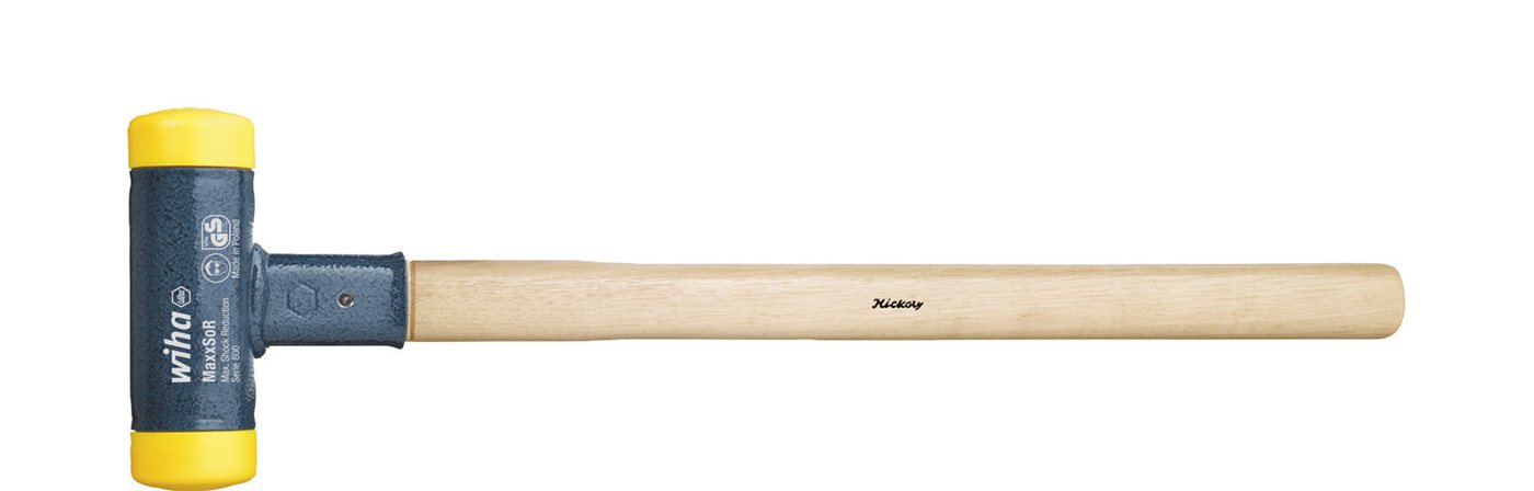 Wiha Gummihammer Schonhammer (02101), rückschlagfrei, Hickory-Holzstiel, Rund-Schlagkopf Ø 80 mm, mittelhart von Wiha