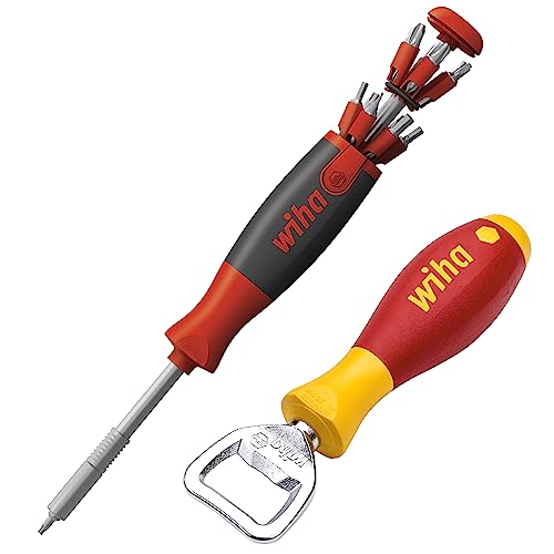 Wiha LiftUp 26one® Schraubendreher 13-tlg. mit Doppelbit Set im Griff I Bithalter I Innenvierkant, Innensechskant, PH, PZ, Schlitz, TORX (43895) inkl. Flaschenöffner SoftFinish® Werkzeuggriff von Wiha