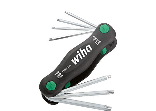 Wiha Multitool PocketStar® TORX® Tamper Resistant (mit Bohrung) 7-tlg. (25128), per Tastendruck, schneller Zugriff, als Längs- und Quergriff einsetzbar, sicher verstaut, all-in-one Werkzeug von Wiha
