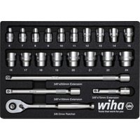 Wiha Ratschenschlüssel Set 3/8" 22-tlg inkl. Schaumeinlage I Chrom-Vanadium-Stahl Werkzeug für Montage & Installation (44708) von Wiha