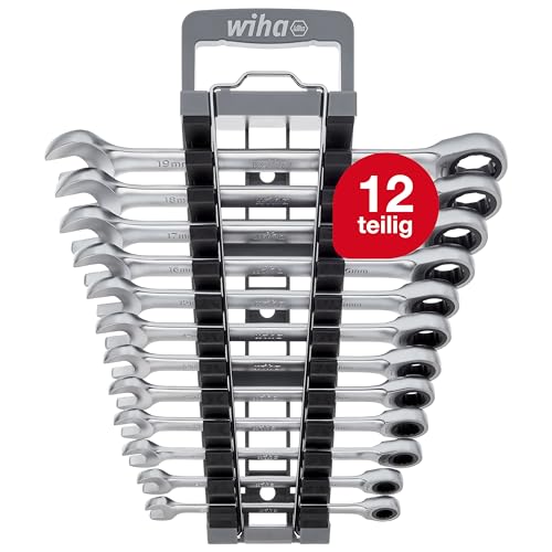 Wiha Ringratschen-Gabelschlüssel Set 12 teilig inkl. Halter I Ring Ratschenschlüssel Set 8-19 mm I Maulschlüssel Satz mit Ringratsche (44665) von Wiha