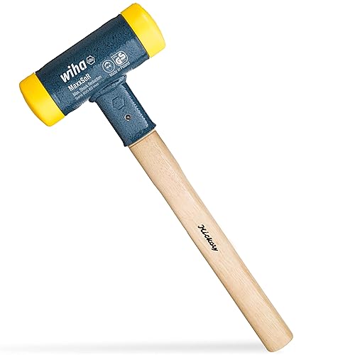 Wiha Schonhammer rückschlagfrei I Hickory-Holzstiel I Rund-Schlagkopf Ø 60 mm I mittelhart I Kunststoffhammer 420 mm I Gummihammer 1710 g (02098) von Wiha