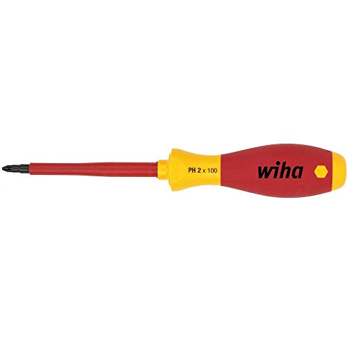 Wiha Schraubendreher SoftFinish® electric Phillips (00848) PH2 x 100 mm VDE geprüft, stückgeprüft, ergonomischer Griff für kraftvolles Drehen, Allrounder für Elektriker von Wiha