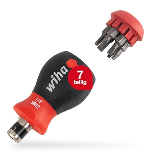 Wiha Schraubendreher mit Bit Magazin Stubby I mit 7 Doppelbits I 14 Werkzeuge in einem I Schlitz, Philips, Pozidriv, Innensechskant, Torx® (43613) von Wiha