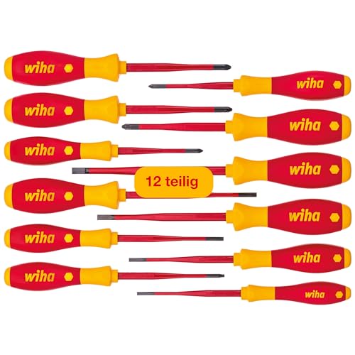 Wiha Schraubendreher Set 12-teilig , VDE geprüft, isoliert 1.000 V (41003) I Profi Schraubenzieher Set mit dünner Spitze Schlitz/Kreuz/Kreuzschlitz/Torx/Plusminus I Elektriker Werkzeug von Wiha