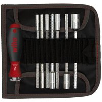 Schraubendreher mit Wechselklingen Set system 6 (27712), 9 tlg. für tiefliegende Schrauben, Innensechskant/Kreuz/TORX/Schlitz inkl. Rolltasche - Wiha von Wiha