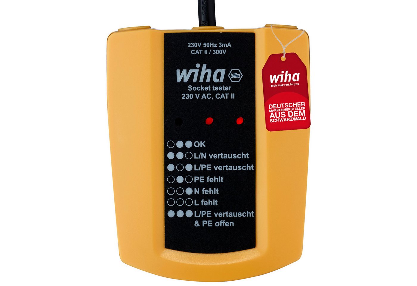 Wiha Spannungsprüfer (45220), Steckdosentester 230 V AC, CAT II von Wiha