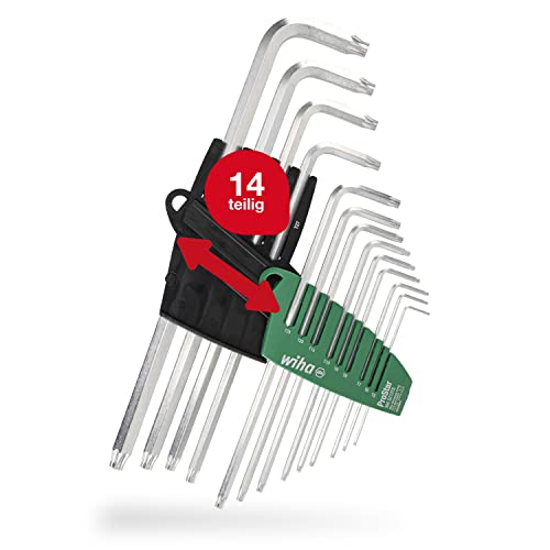 Wiha Stiftschlüssel Set mit ProStar Halter (39104) 14tlg. I Torx Winkelschlüssel Satz I Torxschlüssel T5+T6+T7+T8+T9+T10+T15+T20+T25+T27+T30+T40+T45 von Wiha