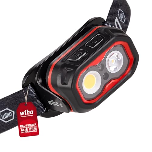 Wiha Stirnlampe 500lm mit Bewegungssensor I Stirnleuchte LED wiederaufladbar I USB-C I Kopflampe superhell I 2 Lichtmodi I 10h Leuchtdauer (45700) von Wiha