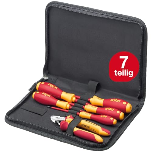 Wiha Werkzeug Set Elektriker 7-teilig I Schraubendreher Set + Seitenschneider in Werkzeugmappe I Grundausstattung in kompakter Werkzeugtasche (33969) von Wiha