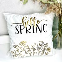 Osterdeko Kissenbezug 40x40 Hello Spring Blumen Frühling Wildblumen Wildflower Flowers Kissen Kissenhülle - Deko Landhaus von WikUniqueDE