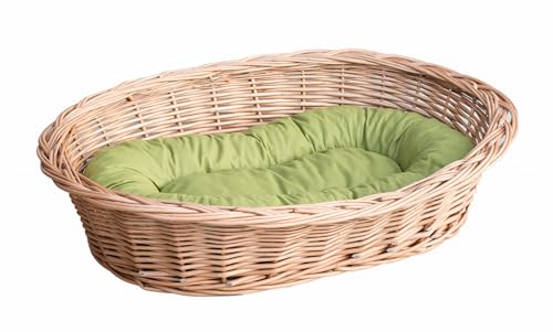 Wiklinowy Świat - Weidenkorb Hundebett Katzenbett, Weidenbett für Haustiere - Natürlich warm, atmungsaktiv und stilvoll - Verschiedene Größen 58x42x15cm - grünes Kissen von Wiklinowy Swiat