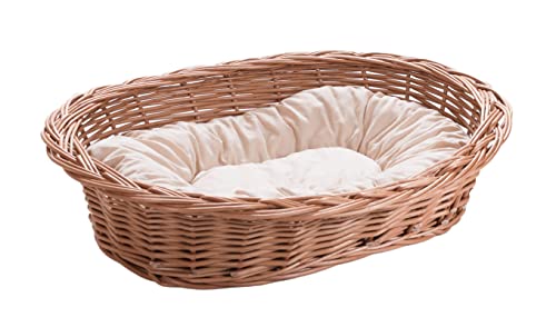 Wiklinowy Świat - Weidenkorb Hundebett Katzenbett, Weidenbett für Haustiere - Natürlich warm, atmungsaktiv und stilvoll - Verschiedene Größen 75x53x17cm - helles cremefarbenes Kissen von Wiklinowy Swiat