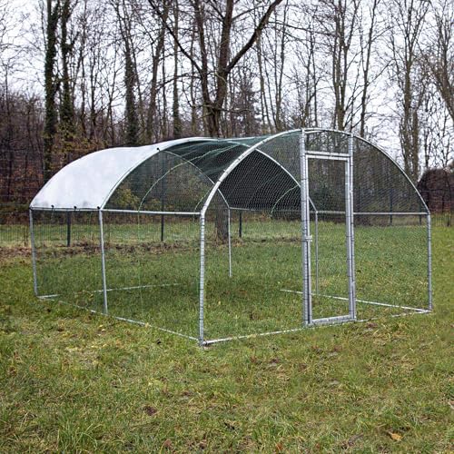 Fudajo XXL Freilaufgehege 4 x 2,95 x 2 m mit Sonnendach und galvanisierten Gitterstäben, Außengehege als Voliere Hühnerstall oder Hasenstall, Kleintiergehege mit Riegel von Fudajo