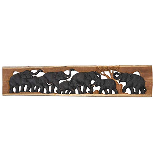 Elefantenbild Elefantenfamilie Wandbild Deko im Kolonialstil Afrika Elefant Unikat Holz Stoßzähne Relief ***alles Einzelstücke ca. 120 cm*** von Wilai
