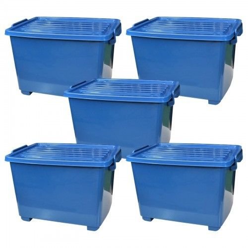 Set: 5 x 18 Liter Box mit Rollen/Allzweckbox/Aufbewahrungsbox mit Deckel -blau- von Wilai
