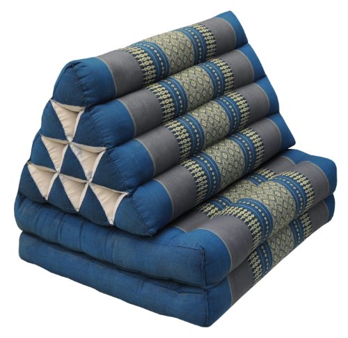 Wilai Bodenkissen Sitzkissen Bodenmatte Loungekissen Zierkissen Kapok Thaikissen, ausklappbar (81902 - blau/grau) von Wilai