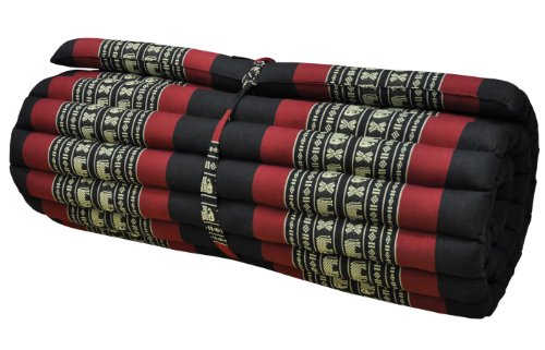 Wilai Kapok Thaikissen, Rollmatte breit (81614 - schwarz/rot Elefant) von Wilai