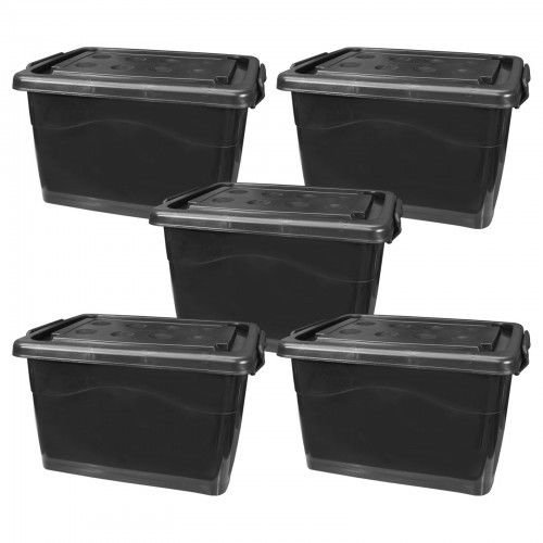 Wilai Set: 5 Aufbewahrungsboxen mit Deckel und Rollen 40 Liter schwarz (5x22257) von Wilai