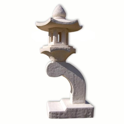 Wilai Steinlampe Gartenlampe Rankei asiatische Steinlaterne aus Sandsteinguss Weiss 76 cm hoch Winterfest von Thaiboo