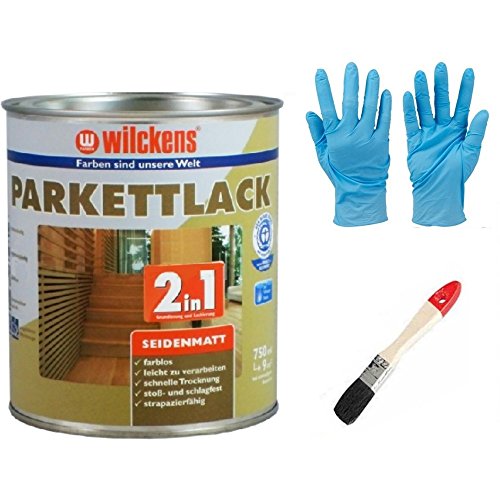 Wilckens 2 in 1 Hartlack Parkettlack, Grundierung und Lackierung inkl. 1 Pinsel, Polyurethan (PU), für Holz, seidenmatt, 750 ml von Wilckens