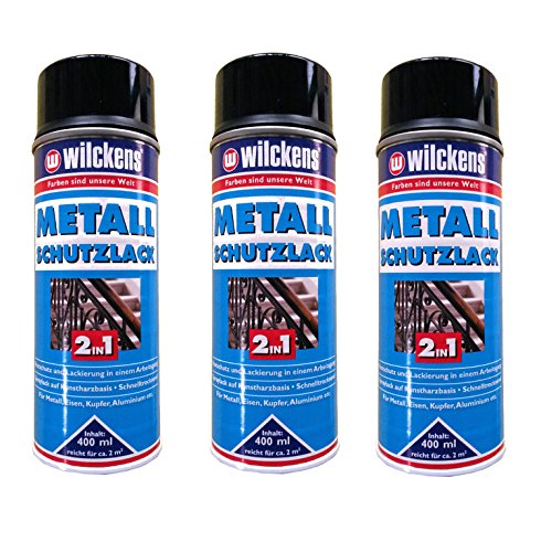 3 x WILCKENS 400ml Metall Schutzlack Spray 2in1 Rostschutz schwarz von Wilckens