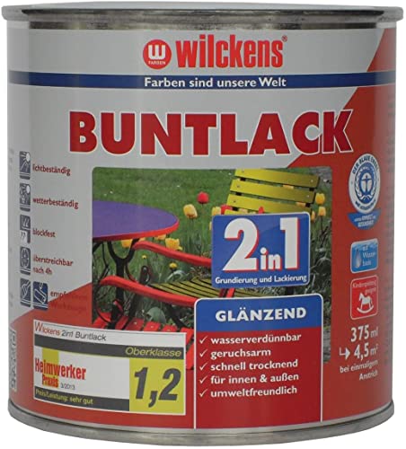 Wilckens 2in1 Acryl Buntlack für Innen und Außen, glänzend, 375 ml, RAL 3000 Feuerrot von Wilckens