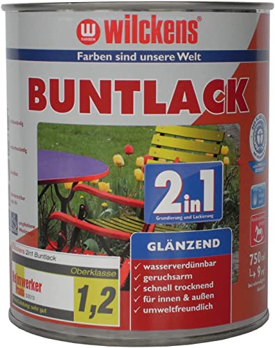 Wilckens 2in1 Acryl Buntlack für Innen und Außen, glänzend, 750 ml, RAL 7001 Silbergrau von Wilckens