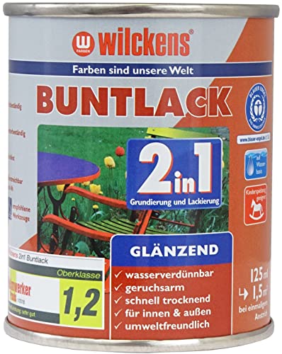 Wilckens 2in1 Acryl Buntlack für Innen und Außen, glänzend, 125 ml, RAL 1021 Rapsgelb von Wilckens