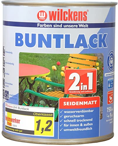 Wilckens 2in1 Acryl Buntlack für Innen und Außen, seidenmatt, 750 ml, RAL 3000 Feuerrot von Wilckens