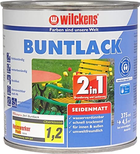 Wilckens 2in1 Acryl Buntlack für Innen und Außen, seidenmatt, 375 ml, RAL 7001 Silbergrau von Wilckens