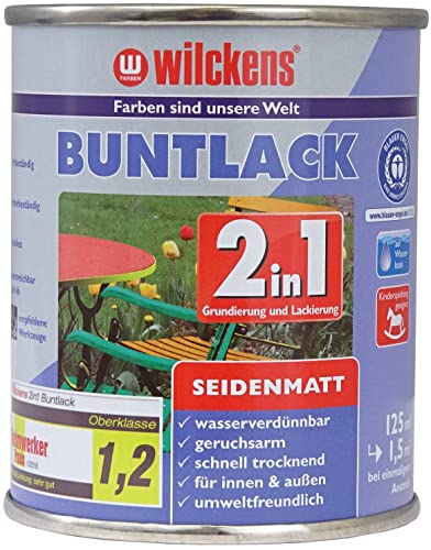 Wilckens 2in1 Acryl Buntlack für Innen und Außen, seidenmatt, 125 ml, RAL 7035 Lichtgrau von Wilckens