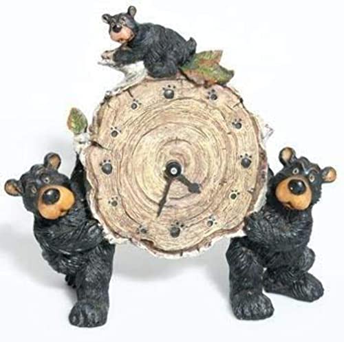 Willie schwarz Bär mit Cub hält ein Birke Log Uhr 20,3 cm von Wilcor