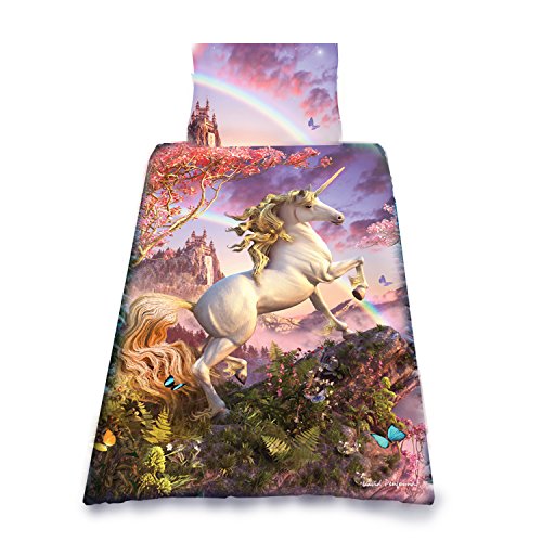 Awesome Unicorn - Bettbezug und Kopfkissenbezug Set (Single 200 cm x 135 cm von Wild Star@Home