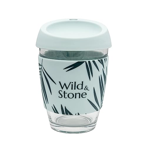 Wild & Stone Wiederverwendbarer Kaffeebecher, 100 % auslaufsicher, Glas, umweltfreundlich, Reisebecher, hoher Kaffeebecher, 350 ml von Wild & Stone