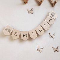 Benutzerdefinierte Regenbogen Girlande, Personalisierte Babyzimmer Banner, Kinderzimmer Wand Dekor, Namensgirlande Personalisiert, Holzgirlande von WildCornerForKids