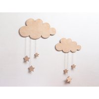 Holzwolken Mit Sternen, Kinderzimmer Dekor, Wolke Wandbehang, Wolken Sternen Aus Holz, Babyzimmer Dekorationen von WildCornerForKids