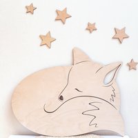 Schlafender Fuchs Aus Holz Für Kinderzimmer, Kinderzimmer Tier Dekoration, Kinderzimmer Dekoration von WildCornerForKids