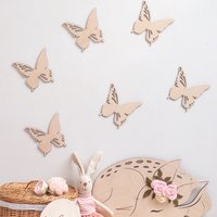 Schmetterling Wandkunst 6Er Set, Dekoration Aus Holz, Kinderzimmer Wanddekoration, Holzdekoration Für von WildCornerForKids