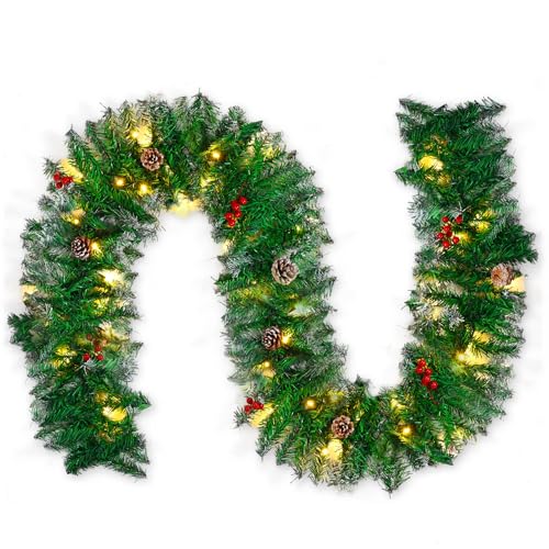 2,7 m lange Weihnachtsgirlande, grüne Girlande, künstliche Weihnachtsgirlande für Treppen, Kamin mit Schleifen, roten Beeren und 50 LED-Lichtern, Feiertags-/Hochzeits-/Party-Dekoration (2,7 m mit 2,7 m lange Weihnachtsgirlande, grüne Girlande, künstliche Weihnachtsgirlande für Treppen, Kamin mit Schleifen, roten Beeren und 50 LED-Lichtern, Feiertags-/Hochzeits-/Party-Dekoration (2,7 m mit von WildFun