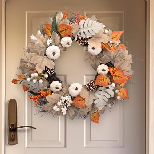 Herbstkranz, Haustür, 50 cm, hängender Kranz für drinnen und draußen, Herbstkranz mit Blättern, Beeren und Kürbisernte für Thanksgiving, Ernte, Festival, Herbst, Heimdekoration (C) von WildFun