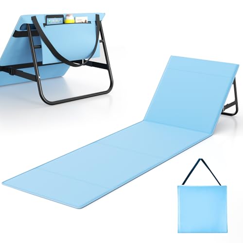 WildFun 180 X 55 cm Portable Beach Sun Mat, Faltbare leichte Sonnenliege mit Verstellbarer Rückenlehne und Tasche ohne kleine Kopfstütze (Basic Blau 1pcs) von WildFun