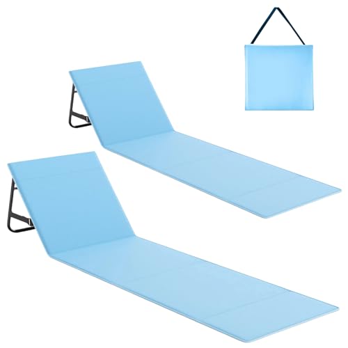 WildFun 180 X 55 cm Portable Beach Sun Mat, Faltbare leichte Sonnenliege mit Verstellbarer Rückenlehne und Tasche ohne kleine Kopfstütze (Basic Blau 2pcs) von WildFun