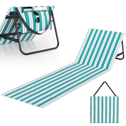 WildFun 180 X 55 cm Portable Beach Sun Mat, Faltbare leichte Sonnenliege mit Verstellbarer Rückenlehne und Tasche ohne kleine Kopfstütze (Basic Blau-Weiß 1pcs) von WildFun